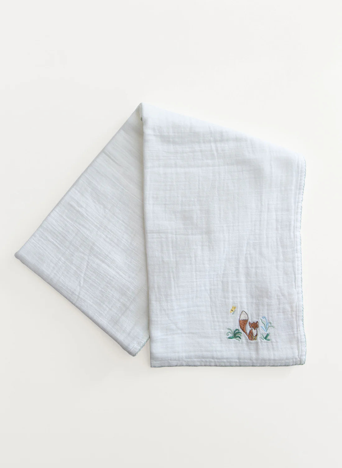 Timo & Violet Shawl Blanket - Embroidered Fox White