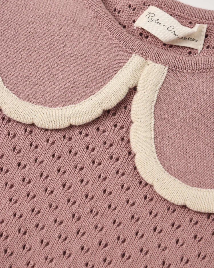 Rylee + Cru Pointelle Collared Top Rosewood
