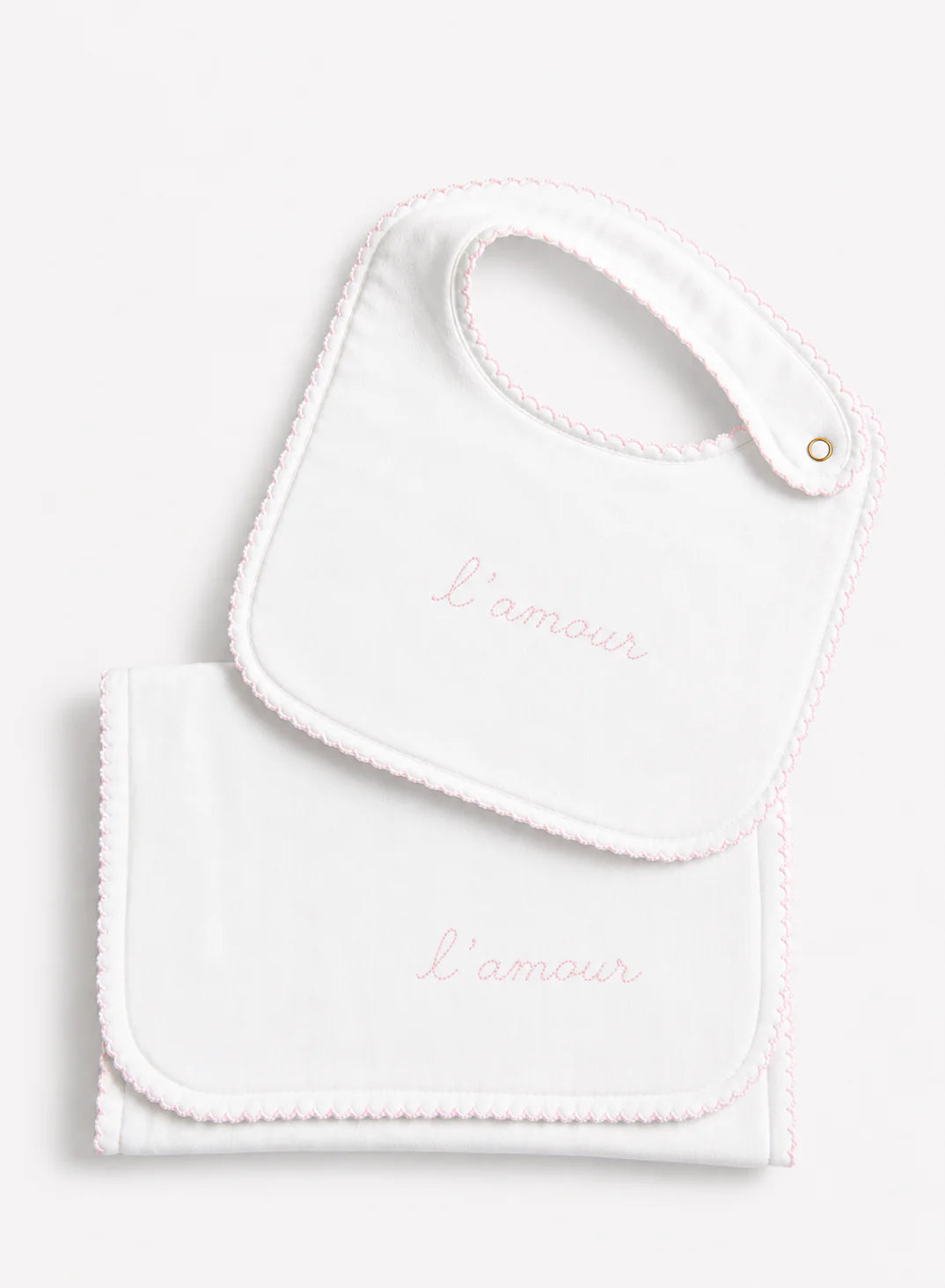 Timo & Violet Bib & Burp Cloth Set - Embroidered L'Amour Pink