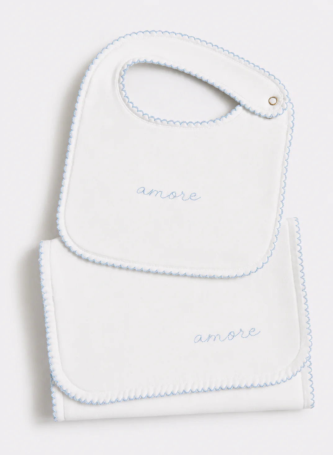 Timo & Violet Bib & Burp Cloth Set - Embroidered Blue Amore