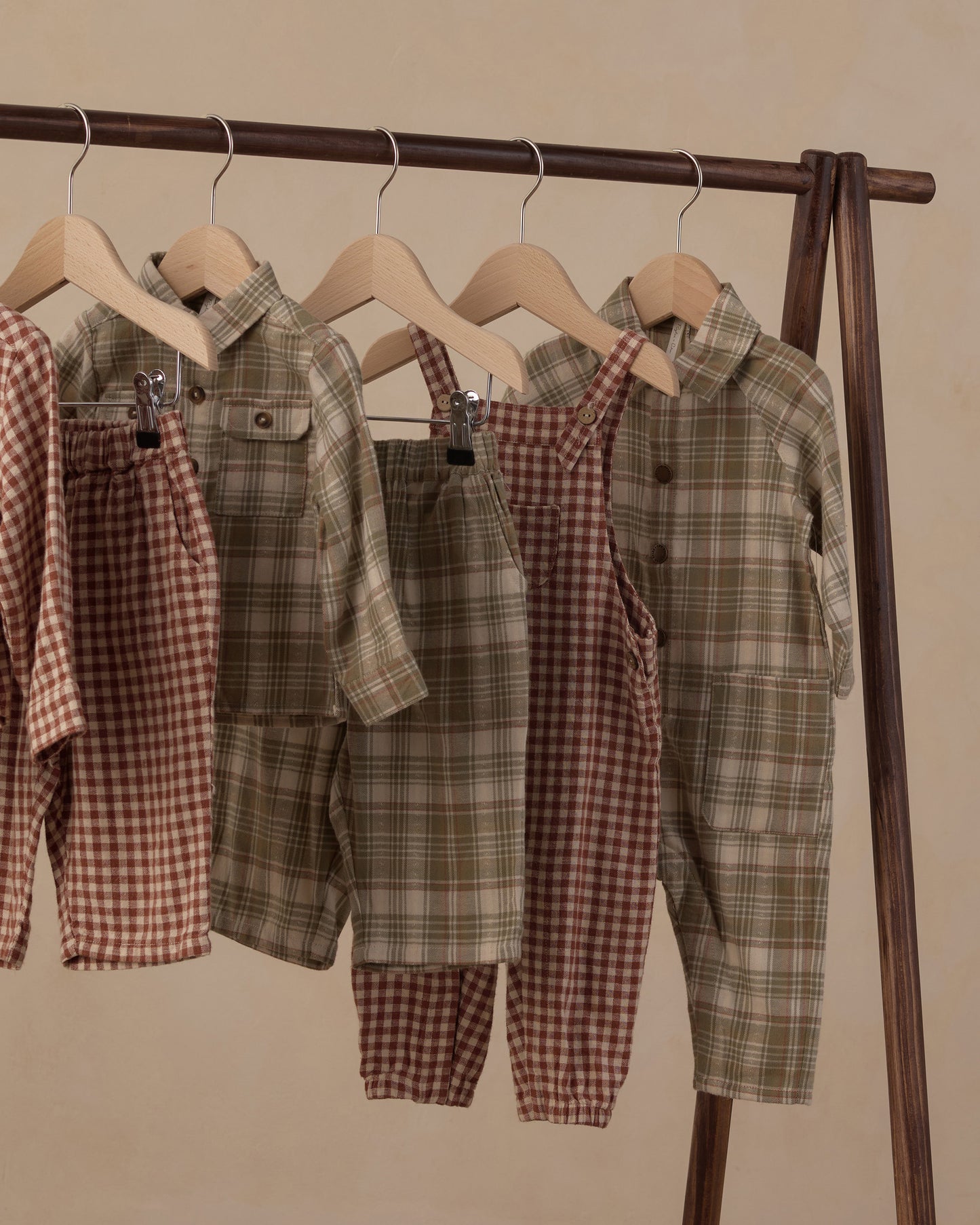 Rylee + Cru Collared Baby Jumpsuit Olive Dobby Plaid