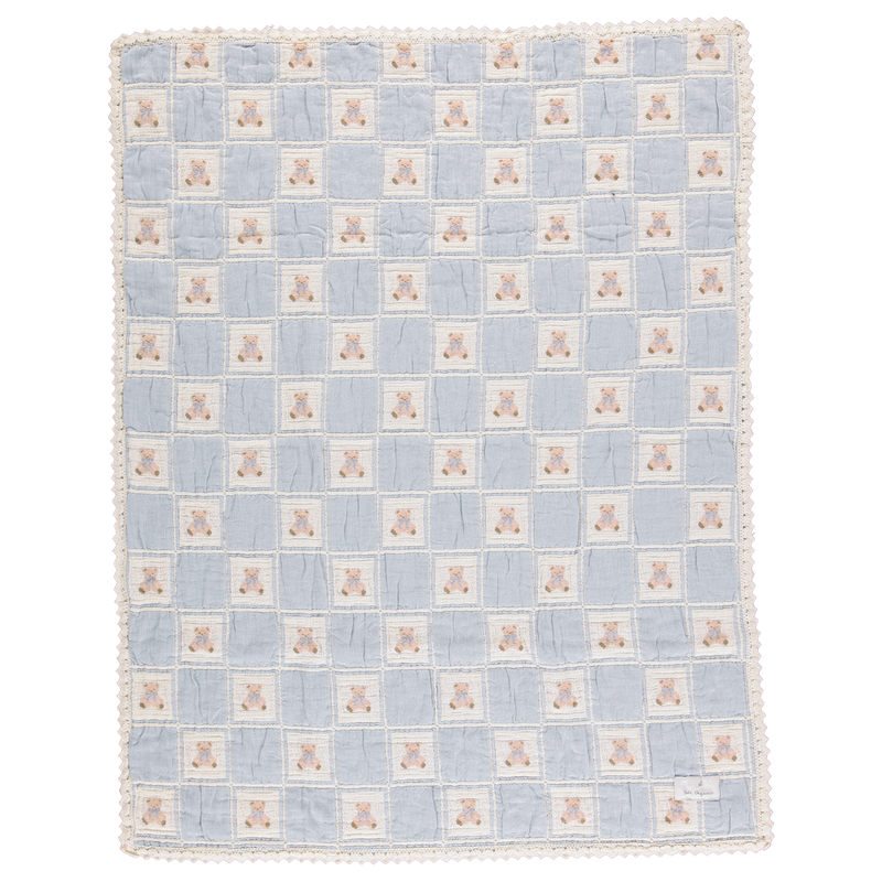 Bebe Organic Teddy Blanket - Blue Teddy Patchwork