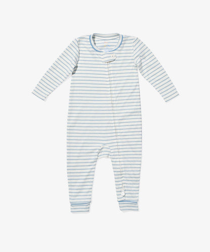 Oso & Me - Ziggy Zip Romper, Dusty Blue Mini Stripe