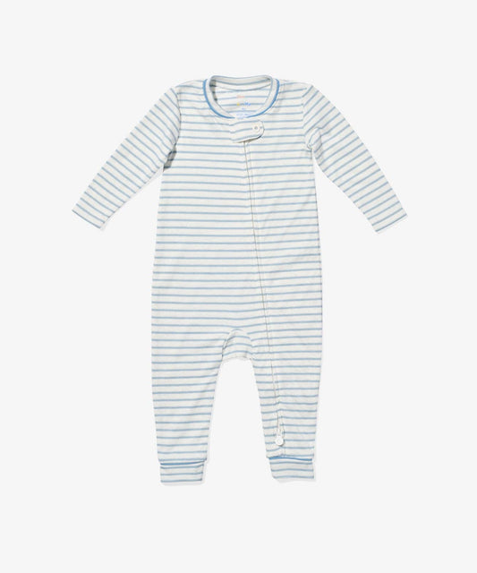 Oso & Me - Ziggy Zip Romper, Dusty Blue Mini Stripe