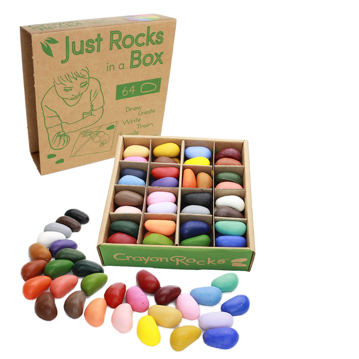 Crayon Rocks - Just Rocks in a Box 32 colors / 2 of each color- 64 Crayons
