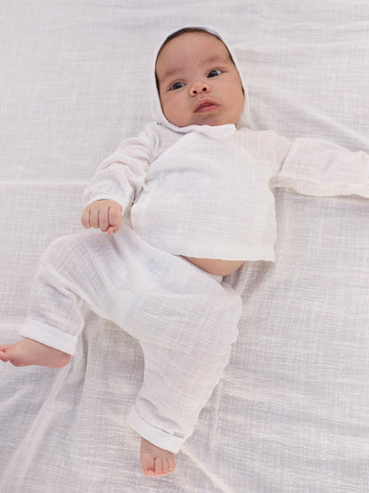 Play up Blouse with wrap opening and Fabric trousers with decorative coconut button set