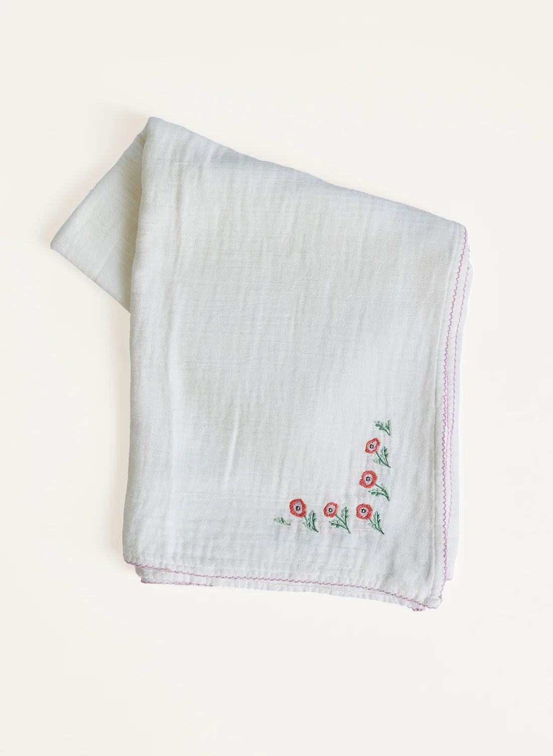 Timo & Violet Shawl Blanket - Embroidered Poppy White