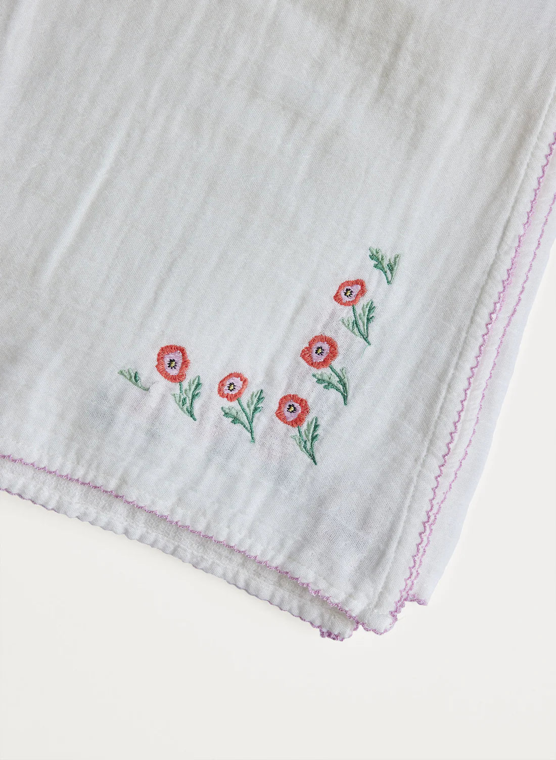 Timo & Violet Shawl Blanket - Embroidered Poppy White