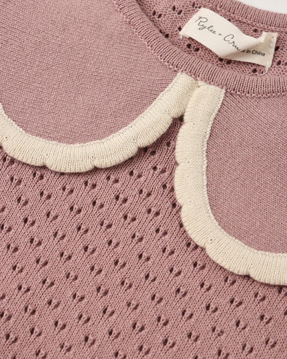 Rylee + Cru Pointelle Collared Top Rosewood