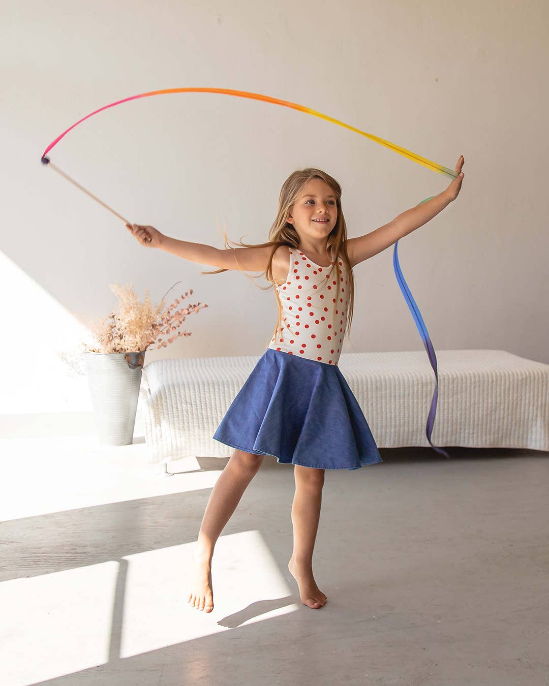 Sarah’s Silks - Rainbow Silk & Wood Streamer - Wand for Pretend Play