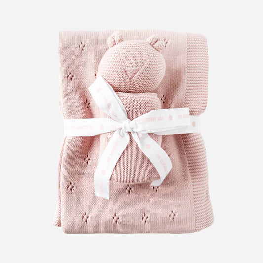 The Blueberry Hill - Set Pique Blanket Bear Lovey Blush Baby Gift Girl Spring