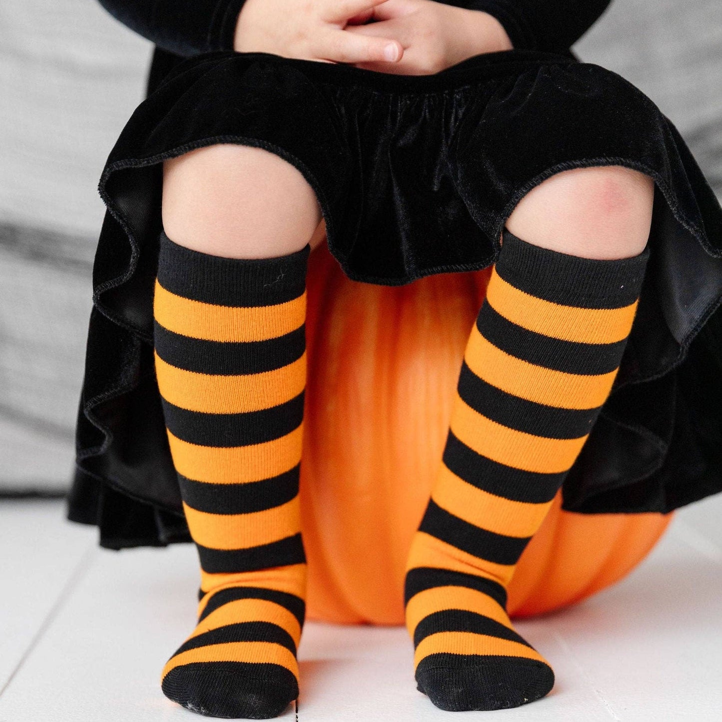 Little Stocking Co. - Orange/Black Striped Knee High Socks