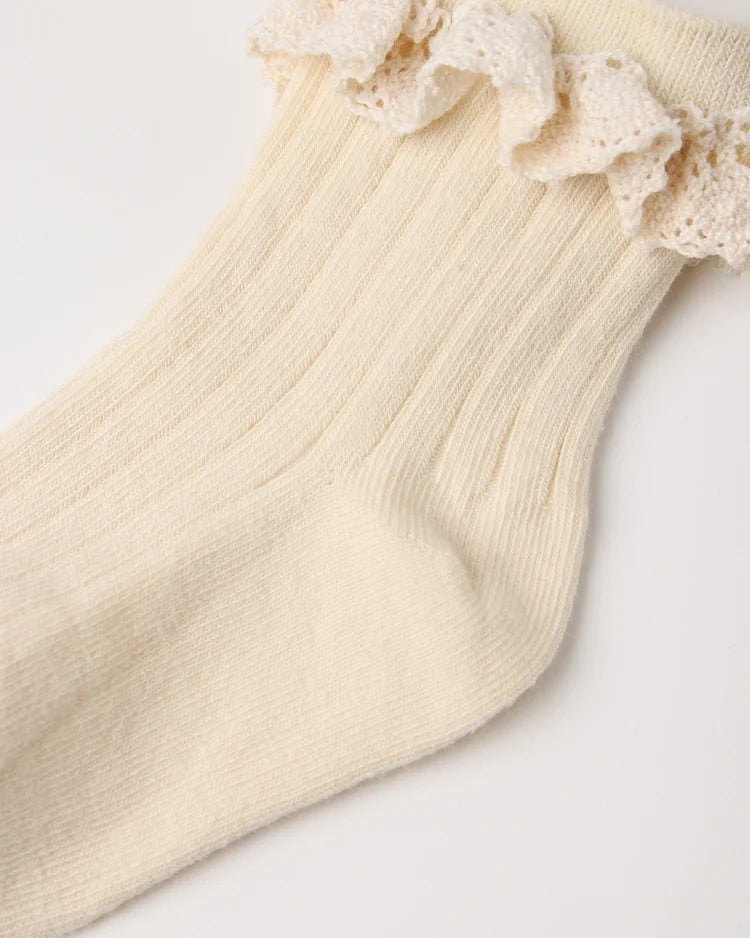 Rylee + Cru Lace Trim Socks, 2-Pack Rosewood, Natural
