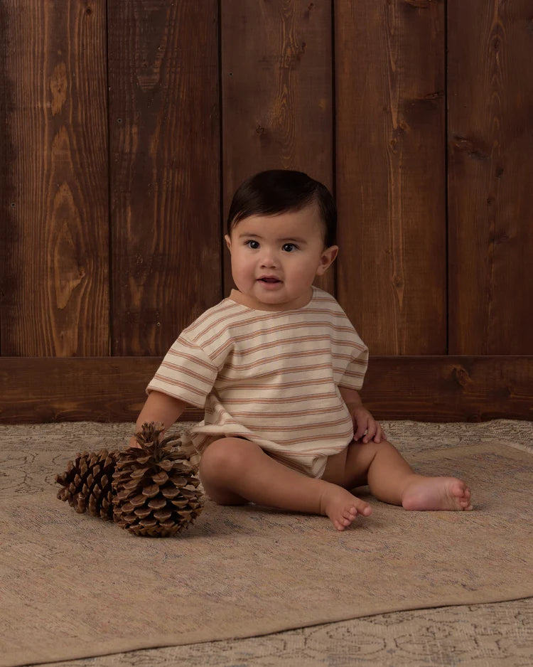 Rylee + Cru Relaxed Bubble Romper Fawn Stripe