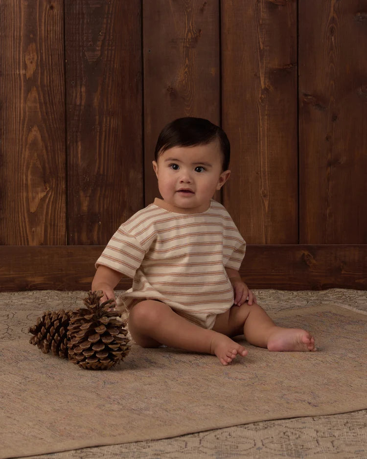 Rylee + Cru Relaxed Bubble Romper Fawn Stripe