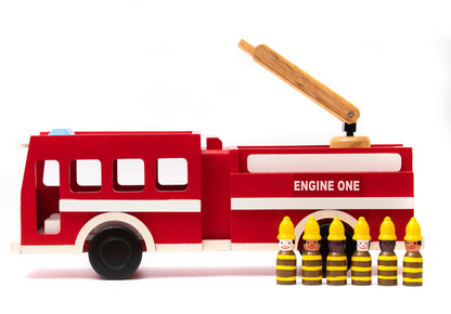 Mr. Ellie Pooh - Wooden Fire Truck with Firefighters (w)