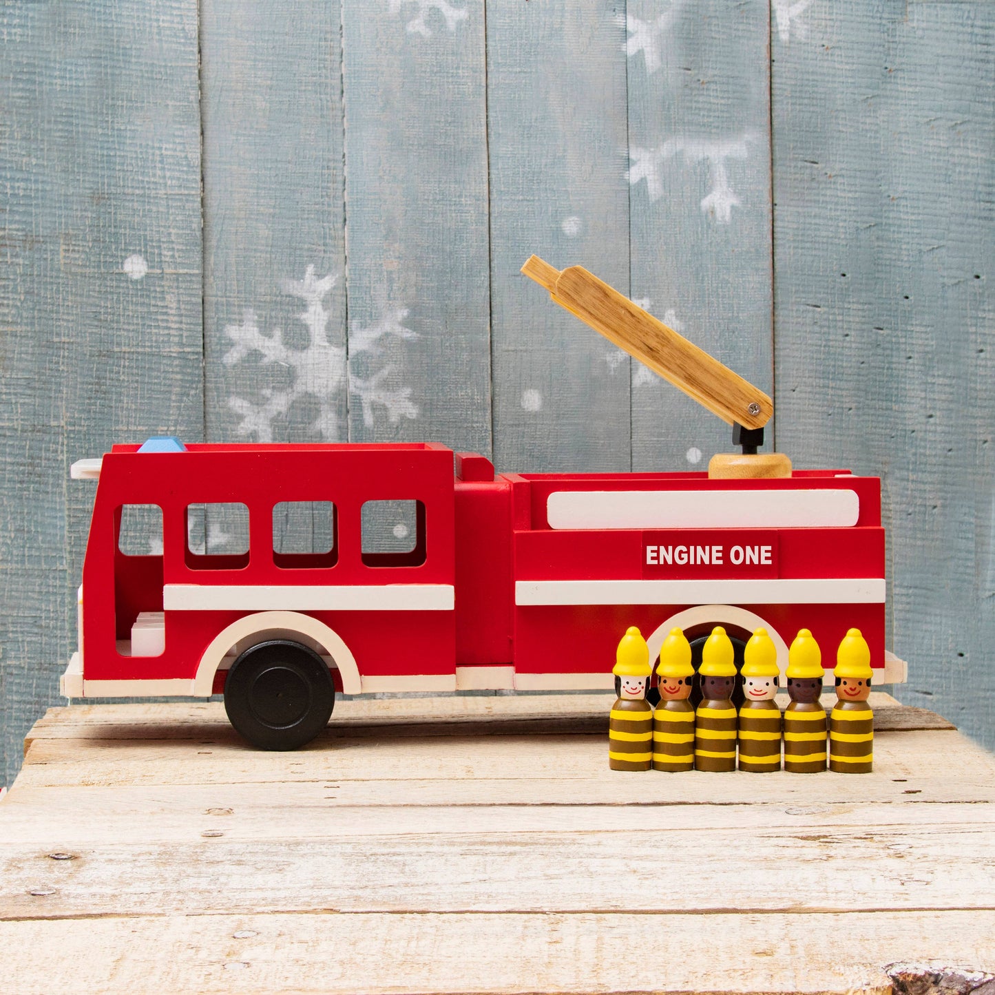 Mr. Ellie Pooh - Wooden Fire Truck with Firefighters (w)