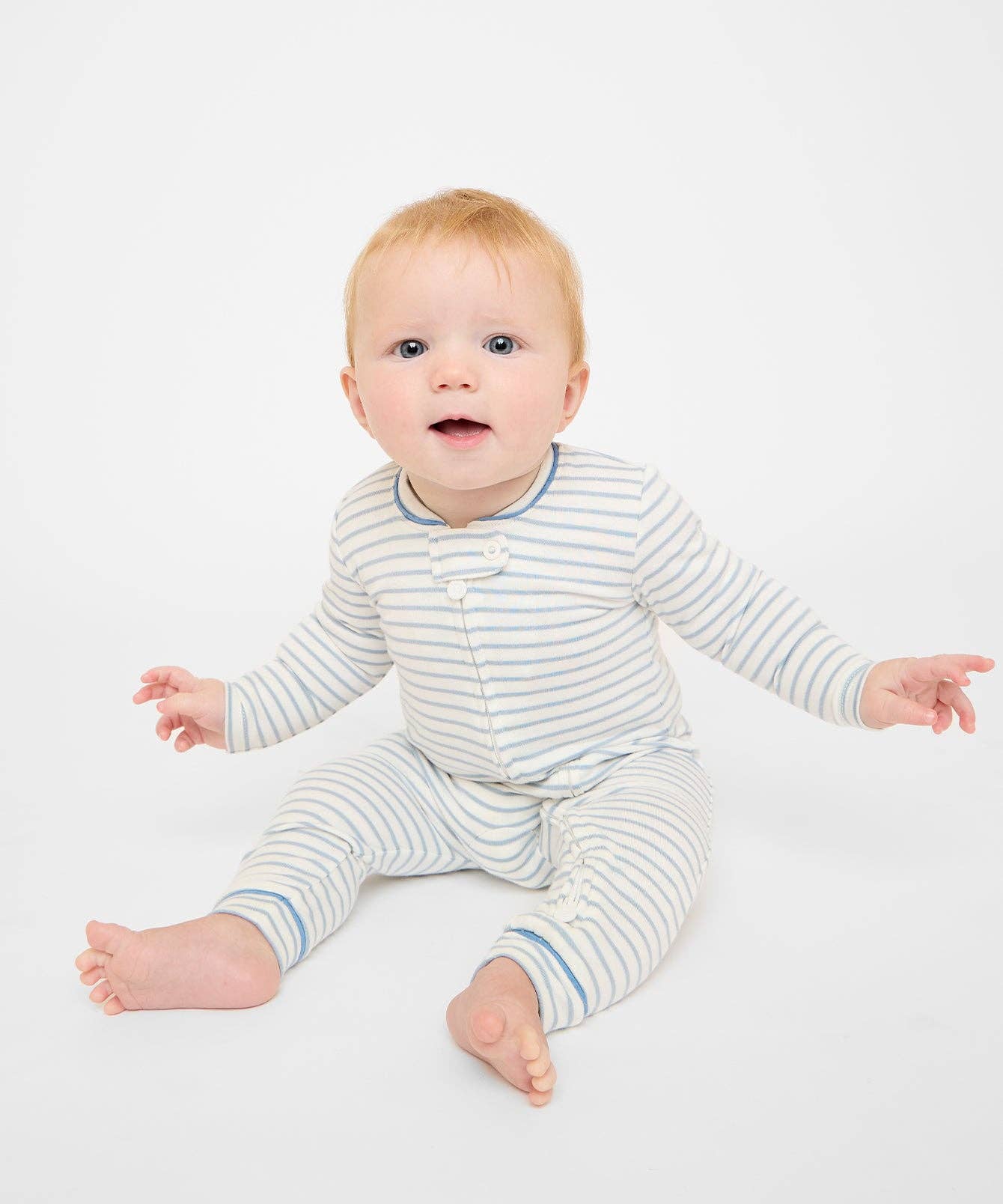 Oso & Me - Ziggy Zip Romper, Dusty Blue Mini Stripe
