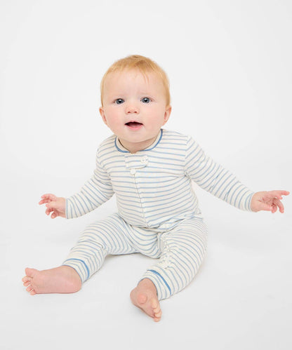 Oso & Me - Ziggy Zip Romper, Dusty Blue Mini Stripe
