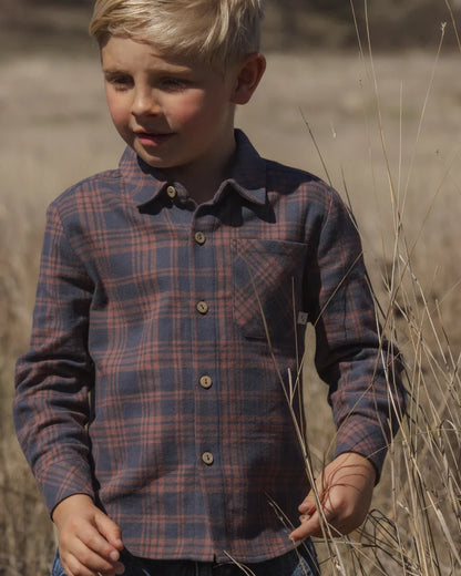 Rylee + Cru Collared Long Sleeve Shirt Midnight Plaid