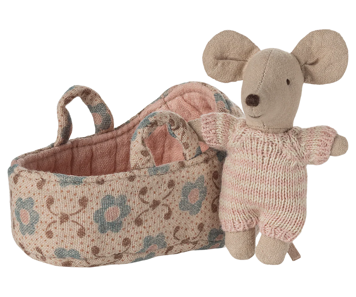 Maileg Baby Mouse in Carry Cot