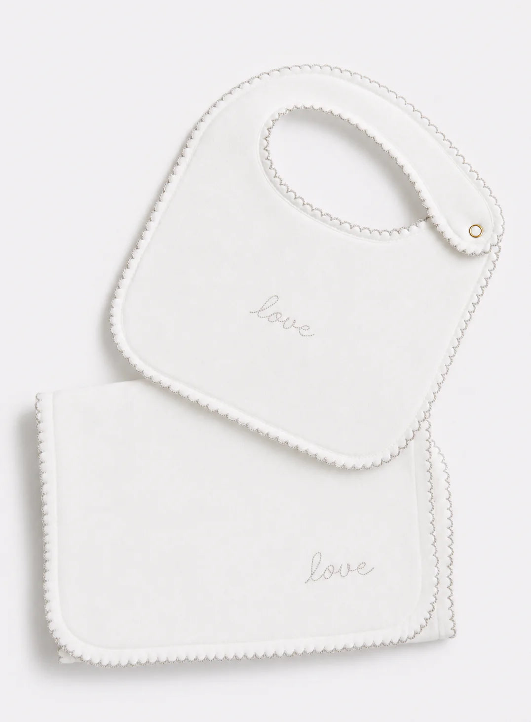 Timo & Violet Bib & Burp Cloth Set - Embroidered Love White Sand
