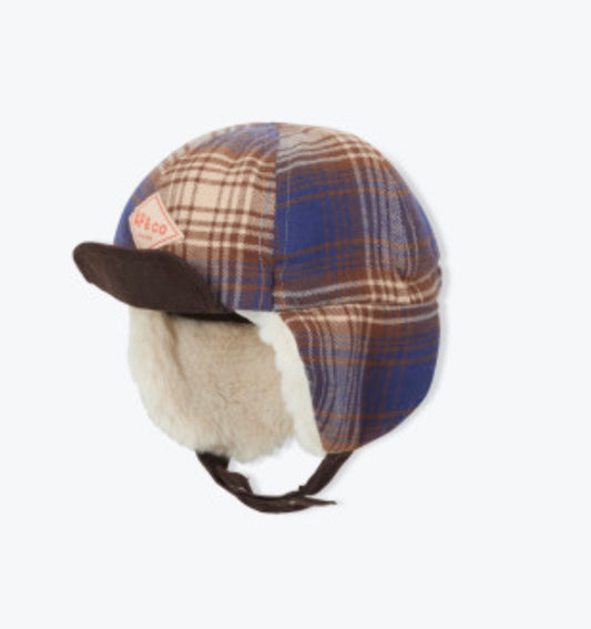 Arsène et les Pipelettes Tartan Baby Trapper Hat - Navy