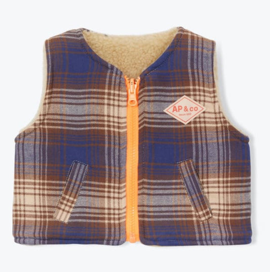 Arsène et les Pipelettes Reversible Tartan Baby Vest - Navy