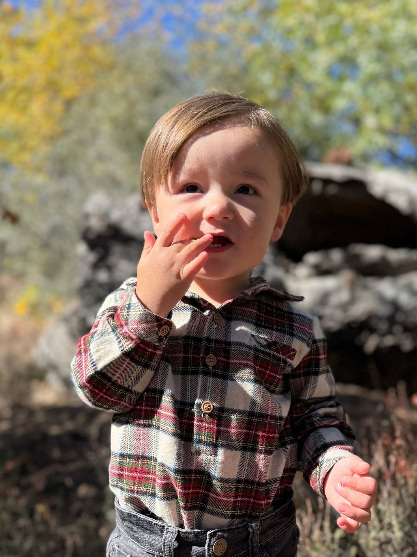 Me & Henry Jasper Woven Onesie