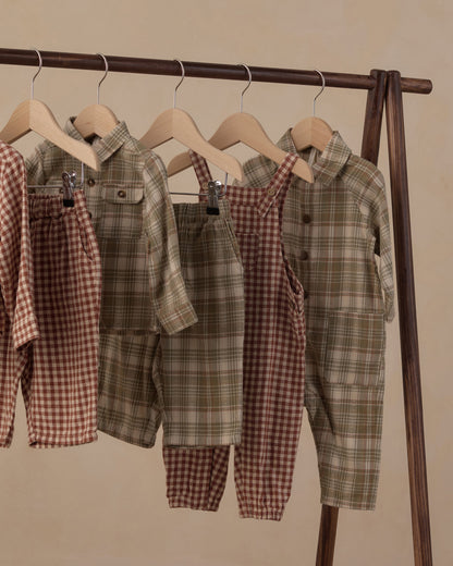 Rylee + Cru Collared Baby Jumpsuit Olive Dobby Plaid