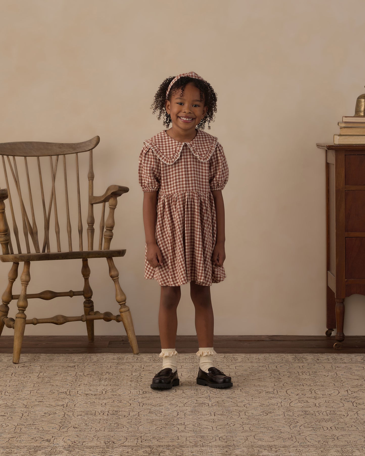 Rylee + Cru Camille Dress Brick Check