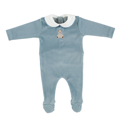 Bebe Organic Eden Collar Overall Set - Teddy Velour Blue