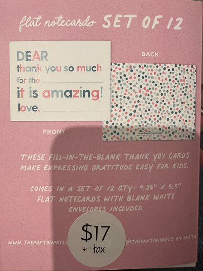 Kids Fill in the Blank Thank You Notes