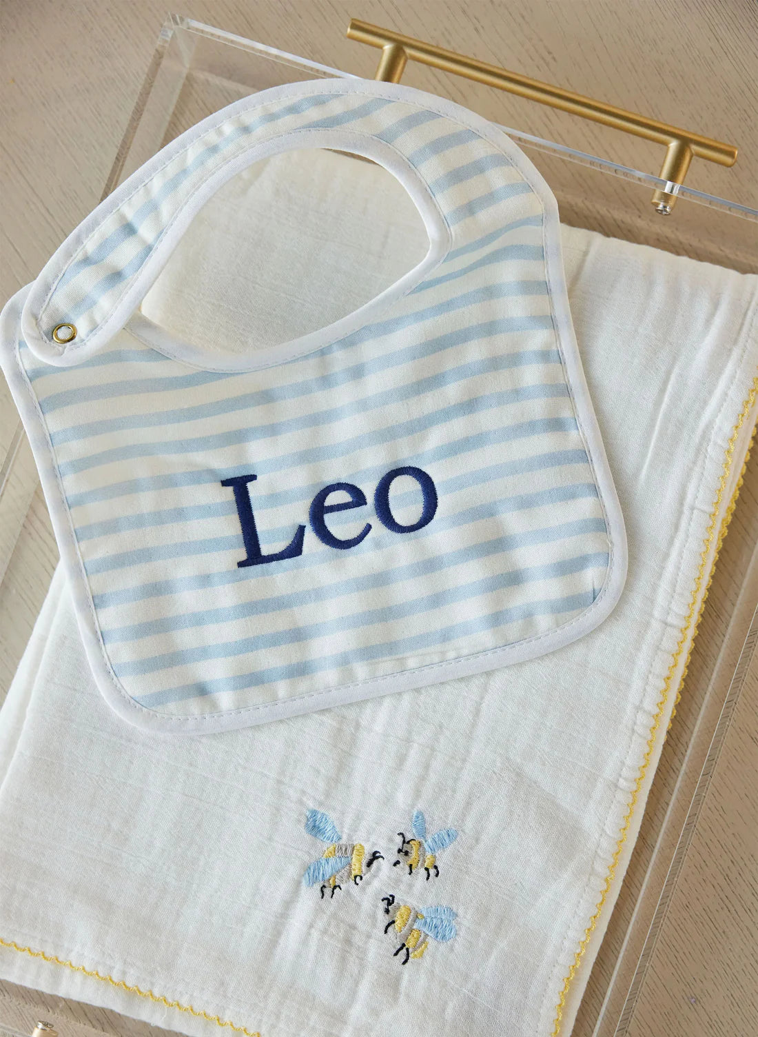 Timo & Violet Baby Blue & White Striped Bib Blue