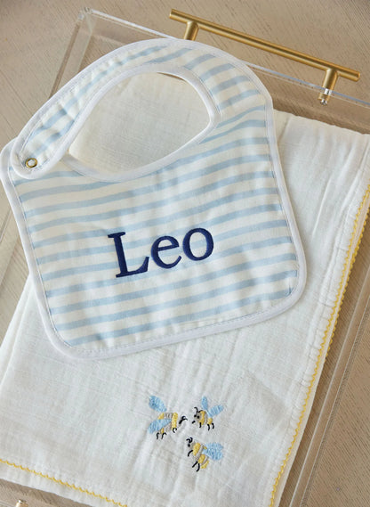 Timo & Violet Baby Blue & White Striped Bib Blue