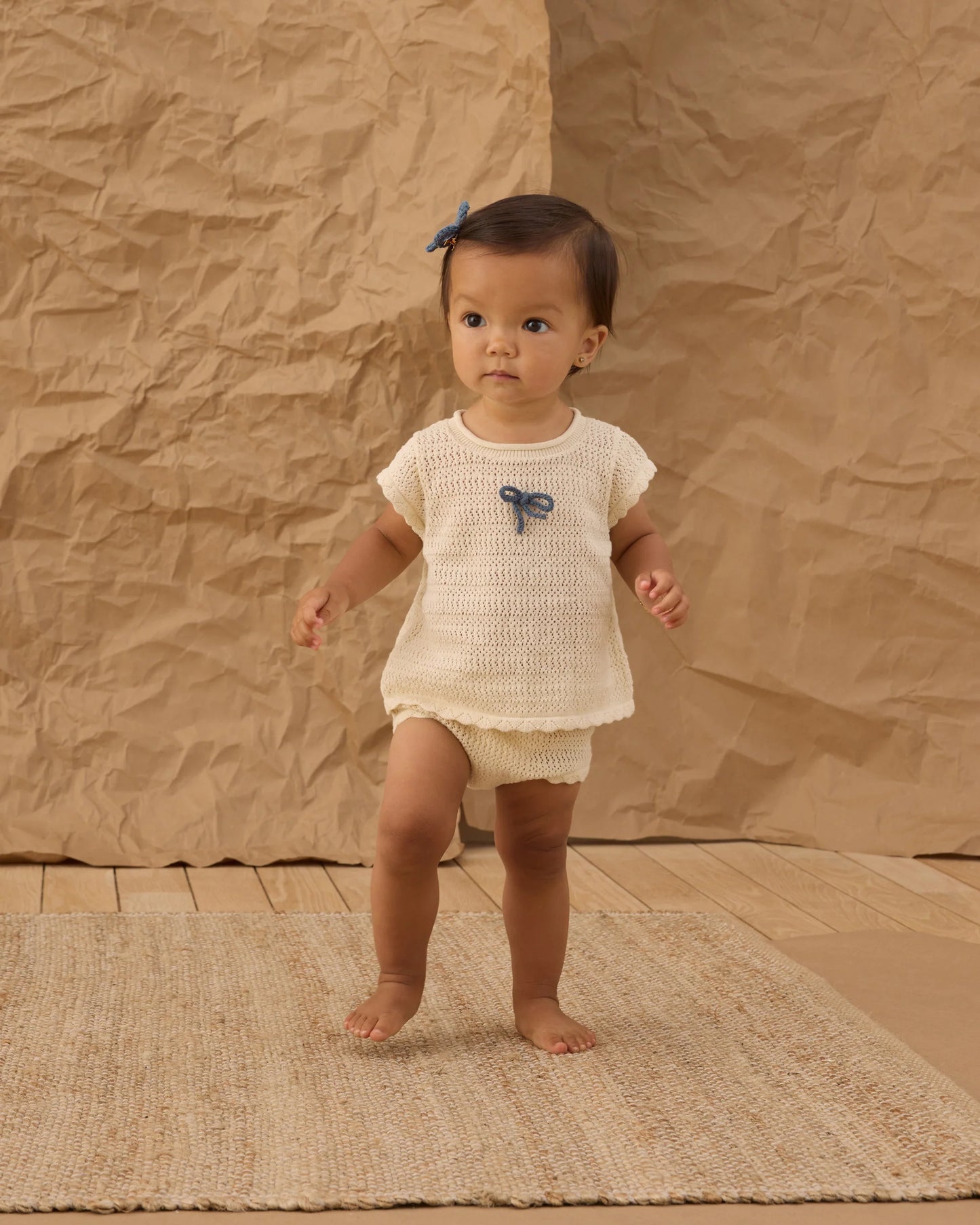 Rylee + Cru  Scallop Knit Baby Set Natural