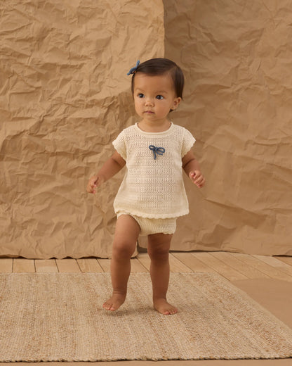Rylee + Cru  Scallop Knit Baby Set Natural