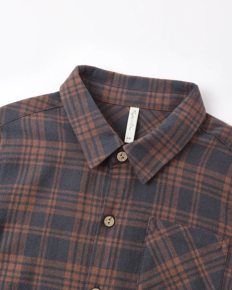 Rylee + Cru Collared Long Sleeve Shirt Midnight Plaid