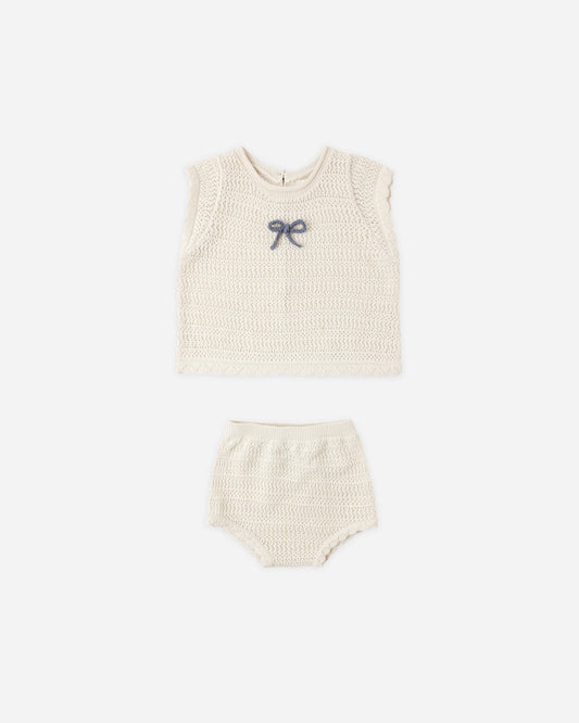 Rylee + Cru  Scallop Knit Baby Set Natural