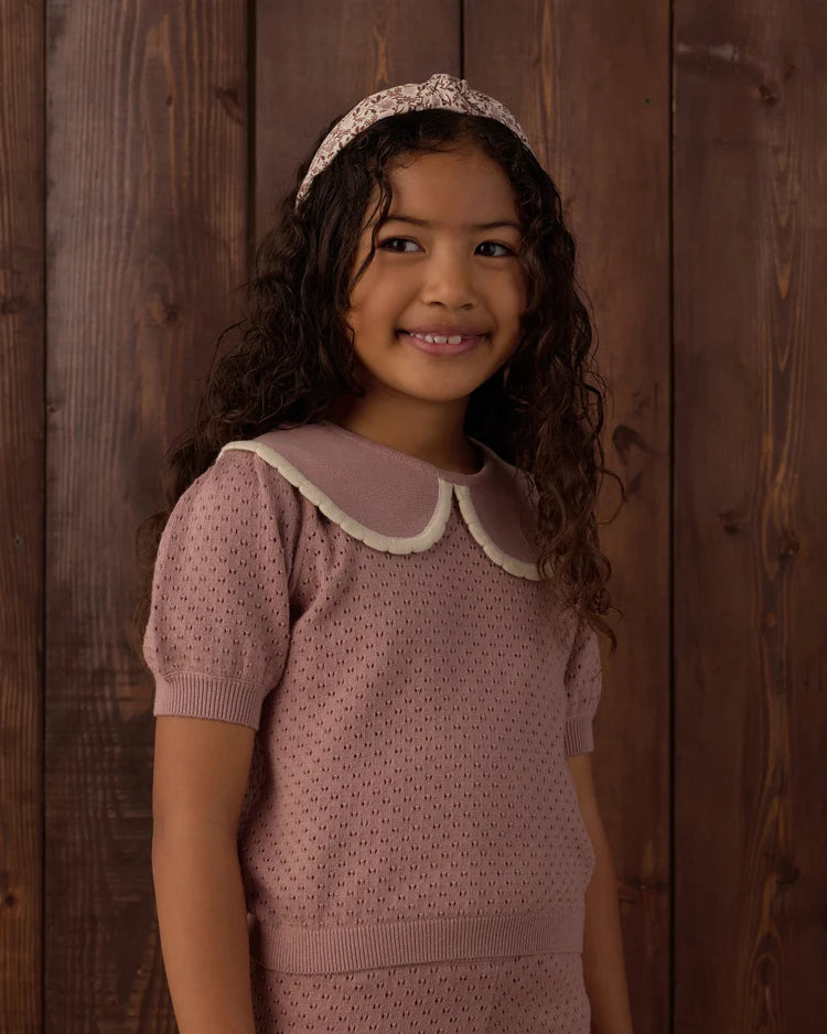 Rylee + Cru Pointelle Collared Top Rosewood