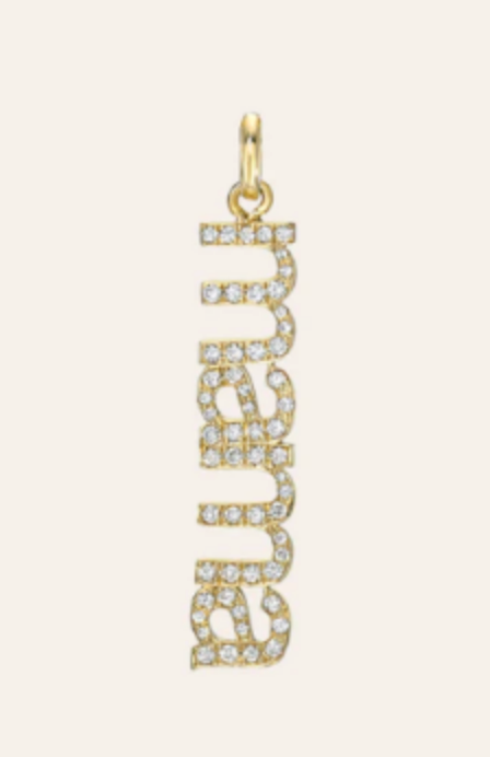 14K Gold Vertical Mama Necklace with Diamonds