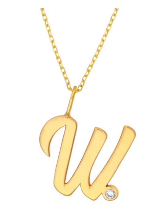 14K Gold Initial Necklace with Diamond - Letter E