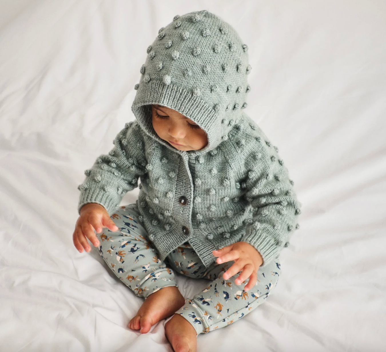 Misha & Puff Baby Hooded Popcorn Cardigan
