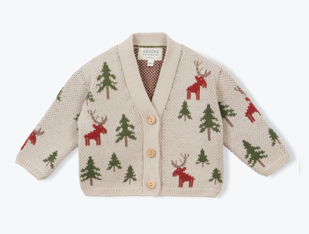 Arsene & Les Pipelettes Baby Jacquard Pine Cardigan