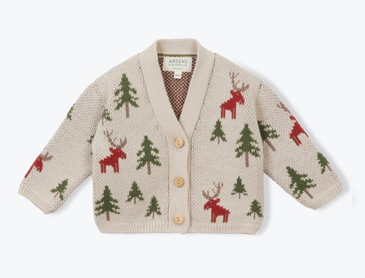 Arsene & Les Pipelettes Baby Jacquard Pine Cardigan