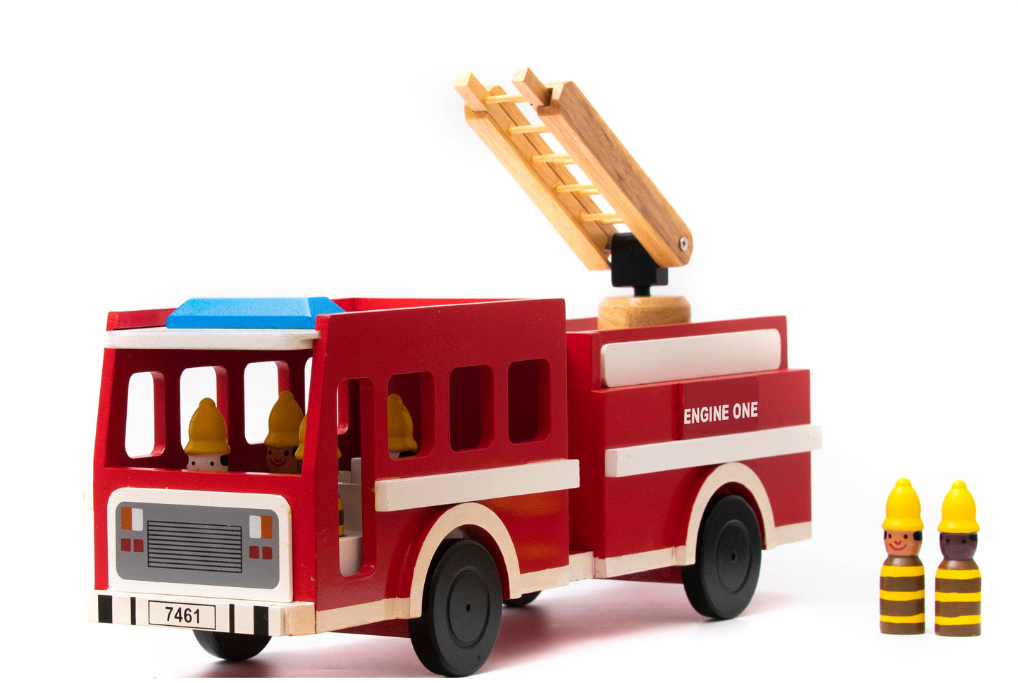 Mr. Ellie Pooh - Wooden Fire Truck with Firefighters (w)