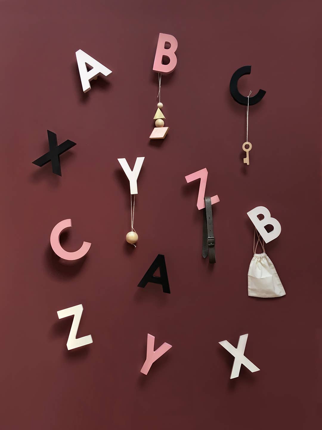 Living Refinery - Rock & Pebble - Alphabet Soup Wall Hooks - ABC (Rose)