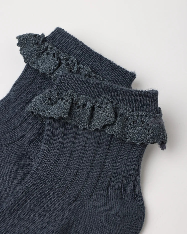 Rylee + Cru Lace Trim Socks, 2-Pack Fawn, Midnight