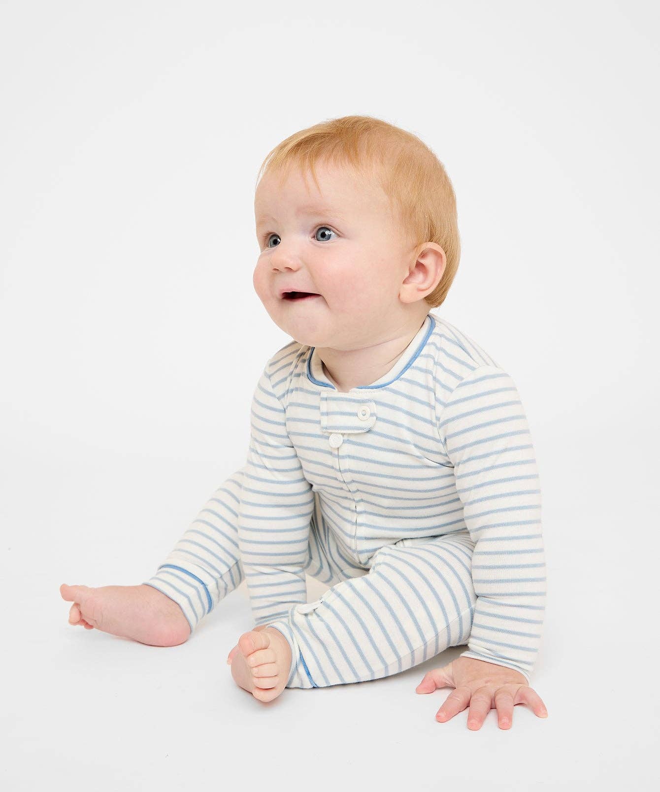 Oso & Me - Ziggy Zip Romper, Dusty Blue Mini Stripe