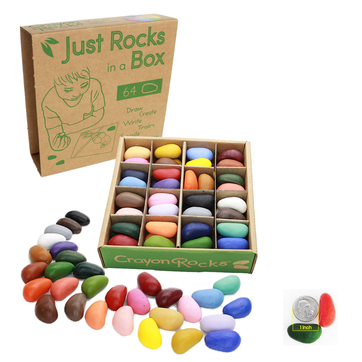Crayon Rocks - Just Rocks in a Box 32 colors / 2 of each color- 64 Crayons